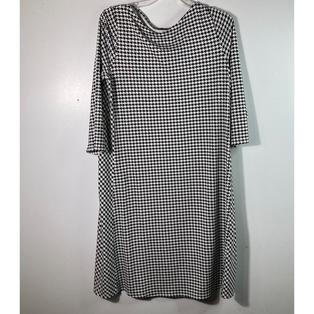 Womens J Jill Houndstooth Dress Wearever Collection M Tall Black White